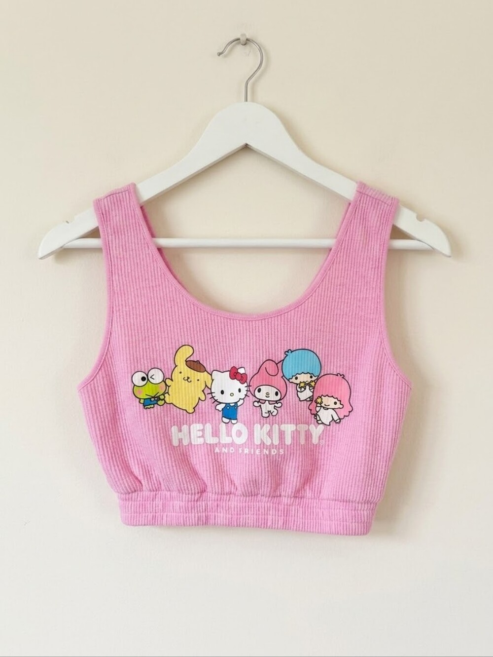 Sanrio Hello Kitty and Friends Sleeveless Ribbed Graphic Crop Top Pink S
